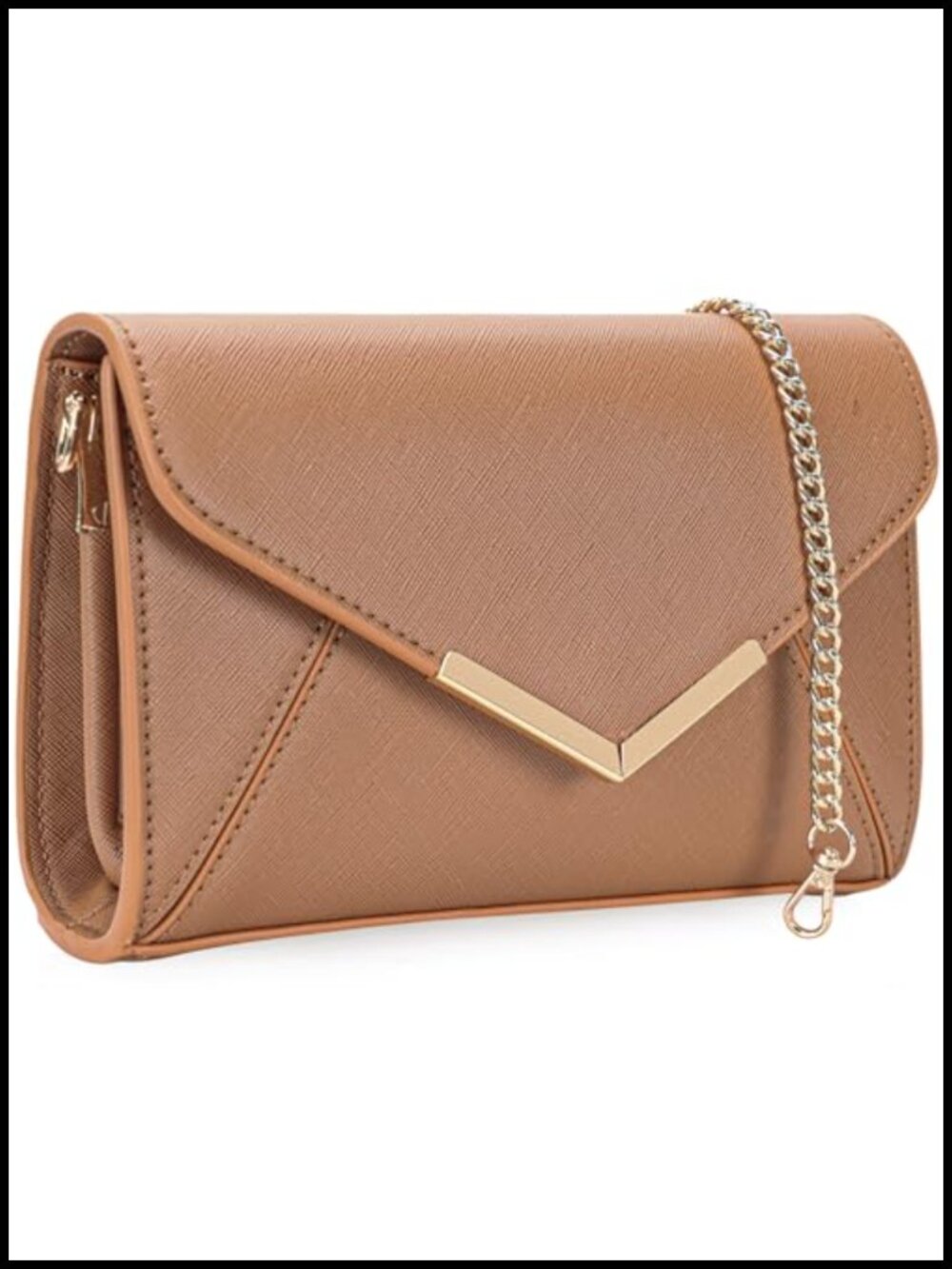 Faux Saffiano Leather Envelope Clutch Evening Handbag with Chain Strap